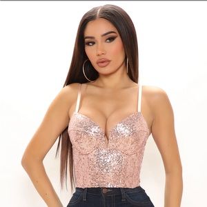 Fashion Nova Rose gold sequin corset top